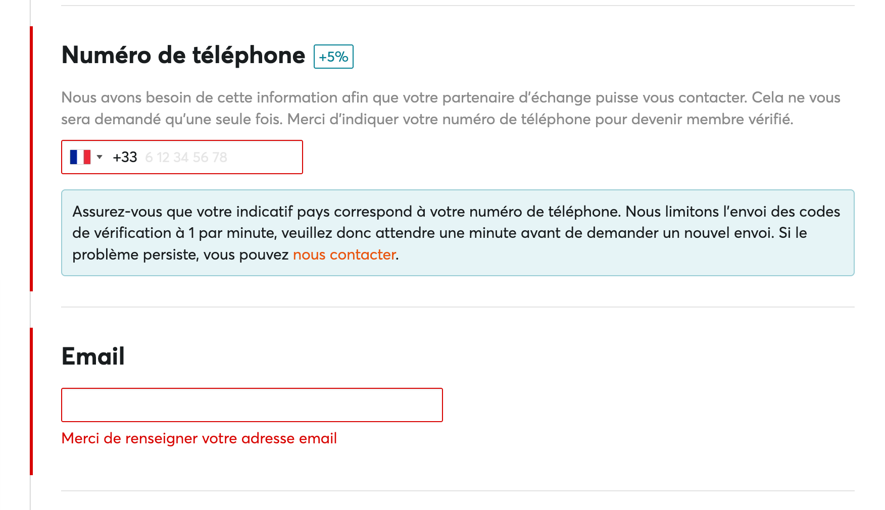 Interface de vérification du profil sur la plateforme HomeExchange